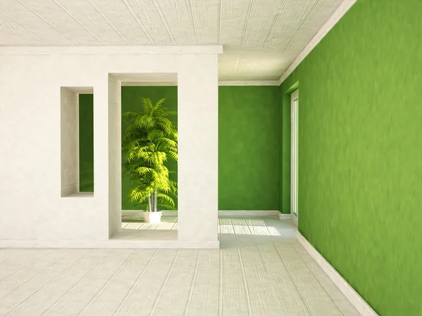 Chambre vide avec une porte et les niches, une plante , — Photo