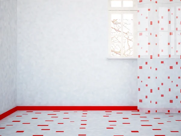 Біла і червона завіса на вікні — стокове фото