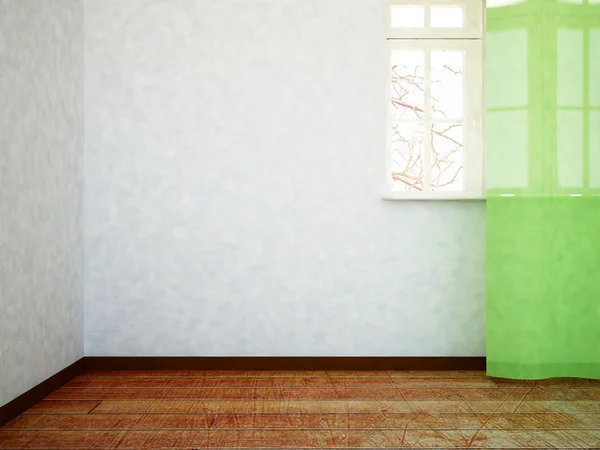 Cortina verde na janela — Fotografia de Stock