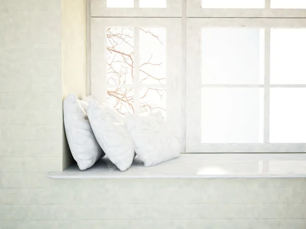 Three pillows on the windowsill, — Stock Photo, Image