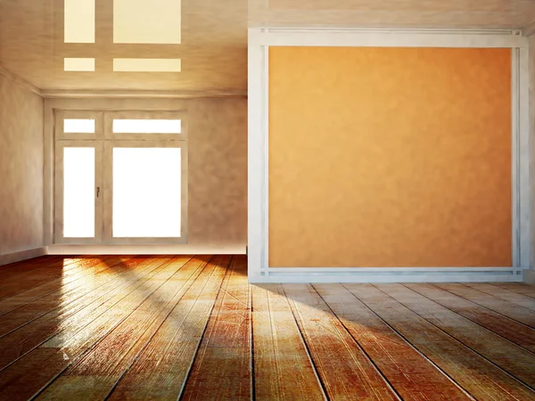 Leeres Zimmer mit großem Fenster, 3d — Stockfoto