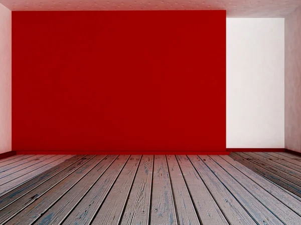 Muro rosso vuoto nella stanza, 3d — Foto Stock