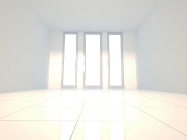 odasında, 3d üç pencere 