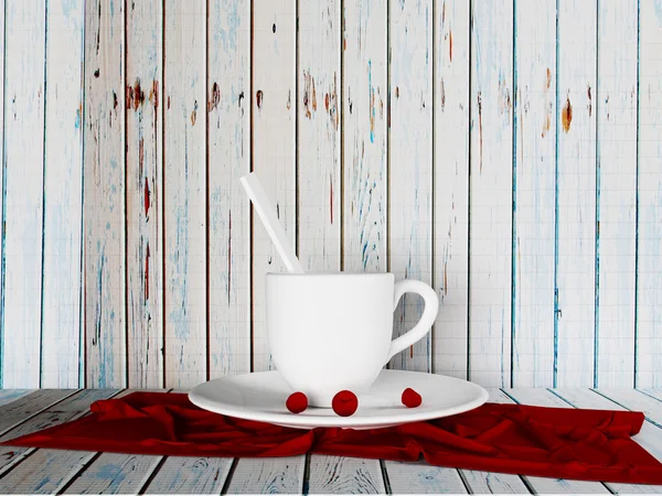 A cup and the cherries on the plate, 3d — Stock Photo, Image