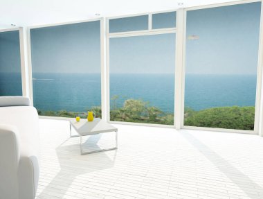 Minimalizm, büyük pencereli odanın bir parçası, 3D görüntüleme