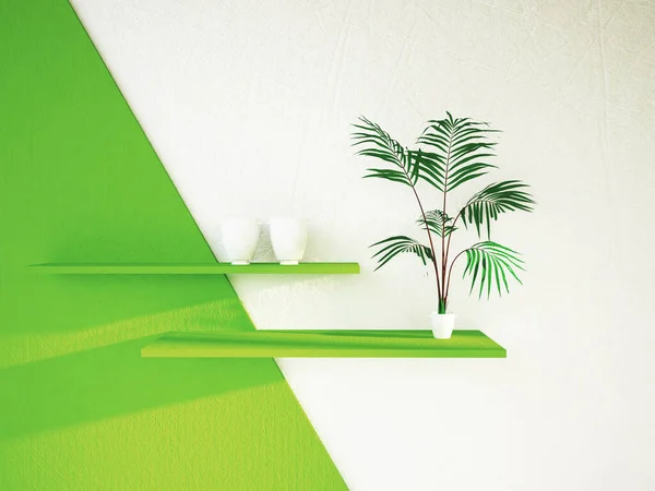 Two Green Shelves Wall Rendering — Stock Photo, Image