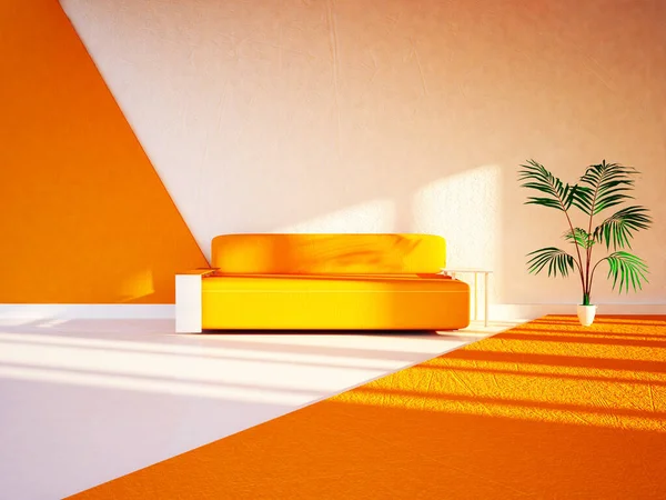 部分房间为橙色和白色 3D渲染 — 图库照片