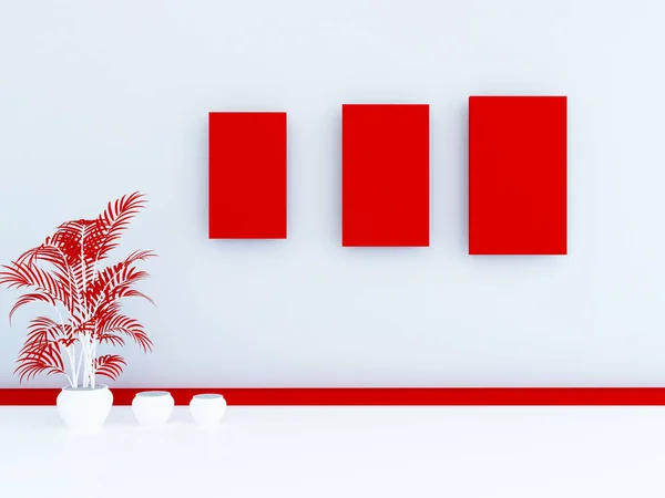 Part Room White Red Colors Rendering — Stock Photo, Image