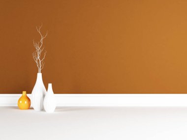 Yerde üç vazo var, üç boyutlu.