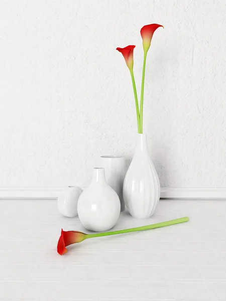 Vazo ve çiçekler yere — Stok fotoğraf