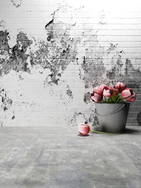 Lindas flores em um balde — Fotografia de Stock