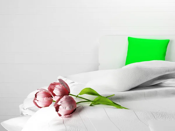 Pink flowers are on the bed — Stock Photo, Image