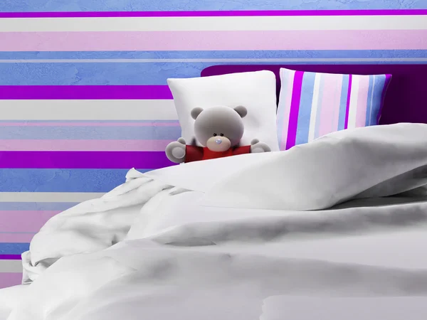 Teddy bear jn the bed — Stock Photo, Image