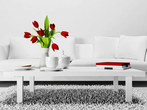 Red flowers on the  table — Stock Photo, Image