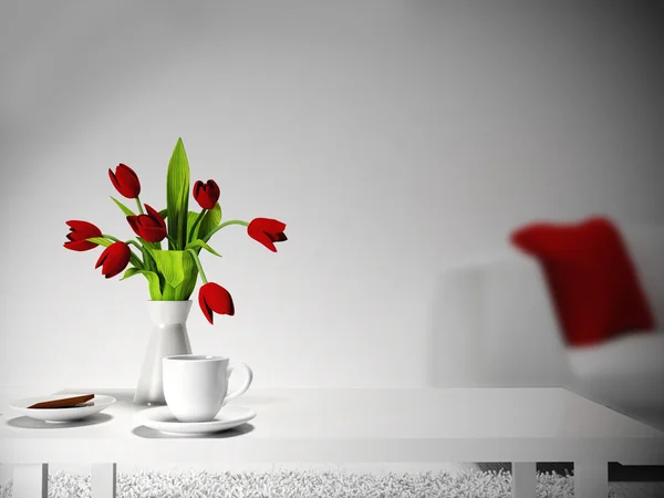 Red flowers on the  table — Stock Photo, Image