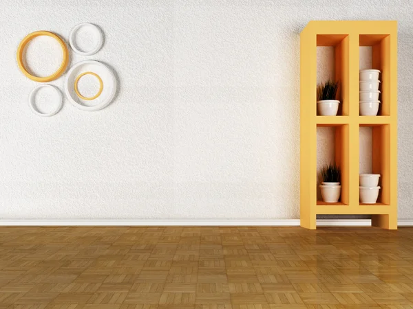 Pots with the grass on the shelves — Stock Photo, Image