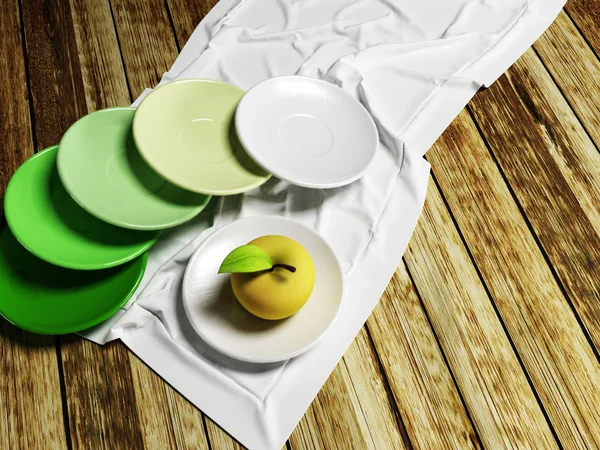 Many plates and an apple — Stock Photo, Image