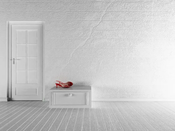 Белая дверь и боллард рядом с ней — стоковое фото