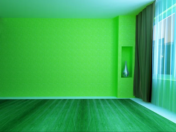 Zelený pokoj s oknem — Stock fotografie