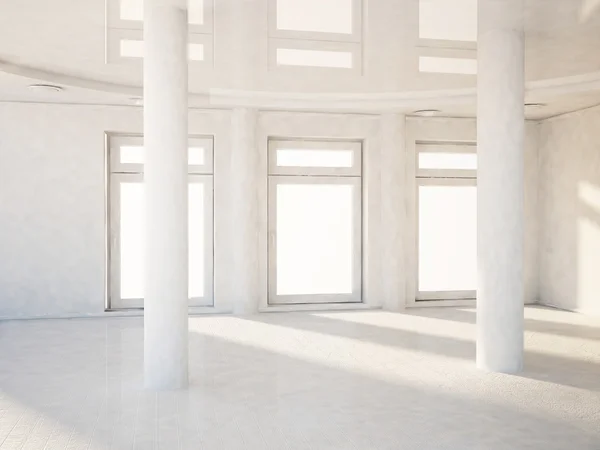 Sala branca com as janelas e as colunas — Fotografia de Stock