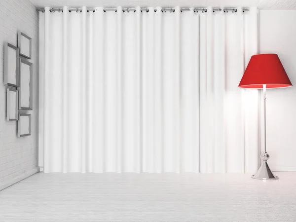 Red floor lamp near the cirtains — Stock Photo, Image