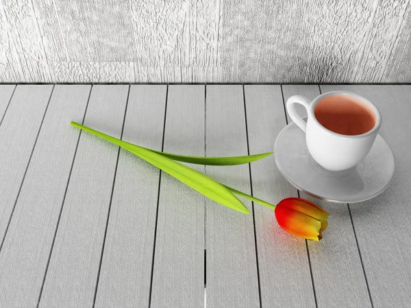 Tulip near cup of coffee — Stock Photo, Image
