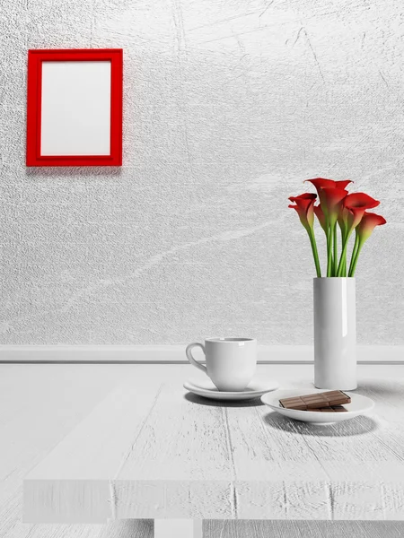 Red flowers and a picture — Stock Photo, Image