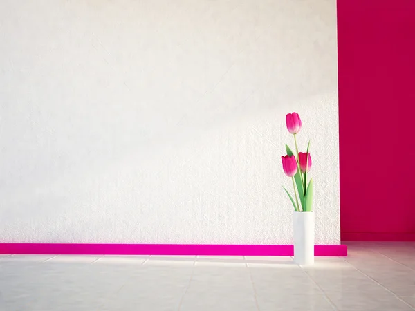 Rosa tulpaner på vita golvet — Stockfoto