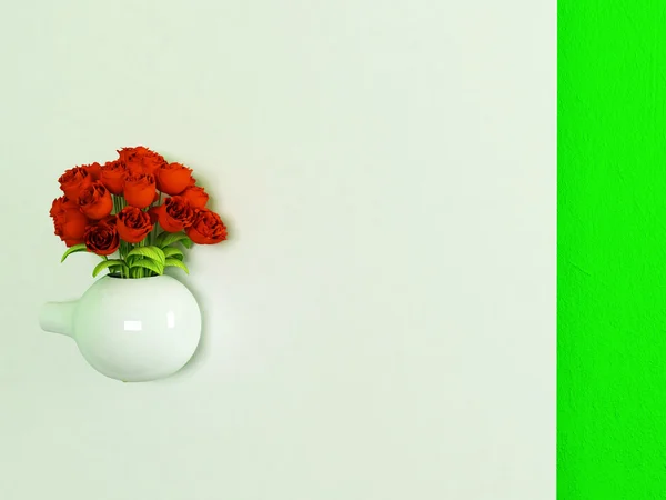 Vase créatif avec les roses sur le mur . — Photo