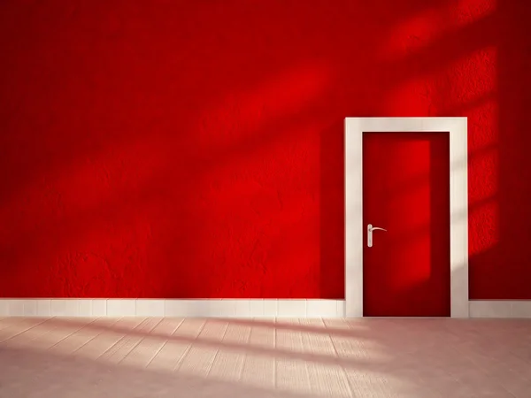 Quarto vermelho com a porta — Fotografia de Stock