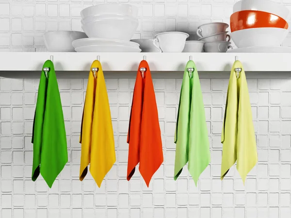 Different kitchen utensils on a shelf — Stock Photo, Image