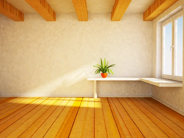Leerer Raum mit den Balken und einer grünen Pflanze. — Stockfoto