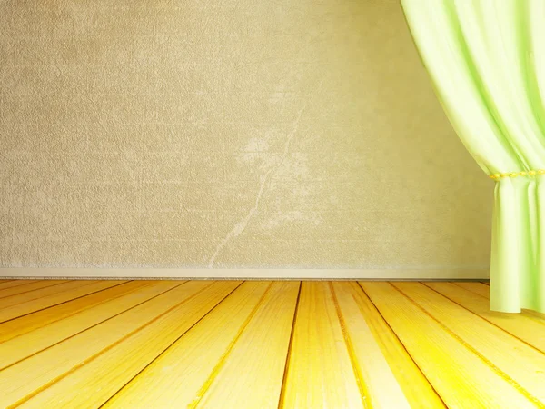 Leerer Raum mit grünem Vorhang — Stockfoto