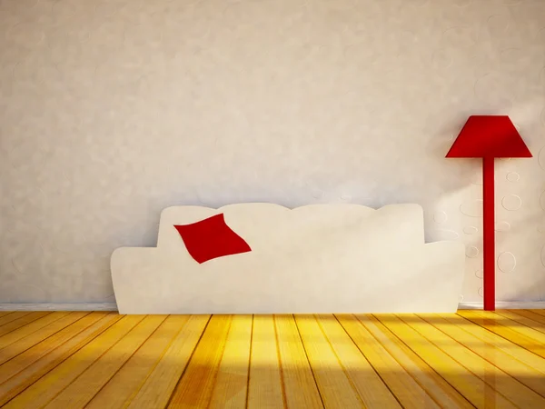 Funny flat sofa and a lamp — Stock Photo, Image