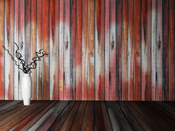 Vase avec les branches près du mur en bois — Photo