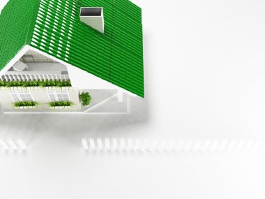 güzel ev beyaz arka planda, üstten görünüm,