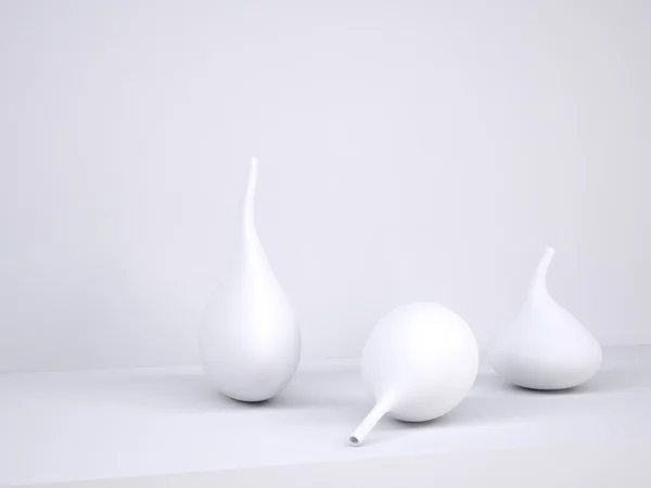 Three white vases onthe floor — Zdjęcie stockowe