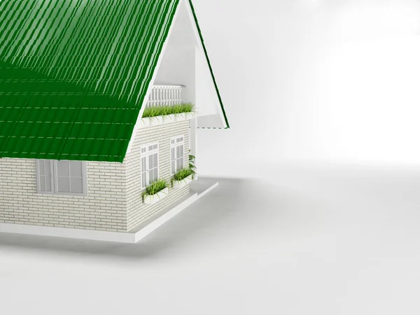 Mooi huis met groen dak, — Stockfoto