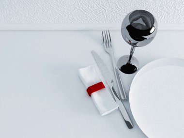 tabak, çatal ve kaşık, masada bir bardak