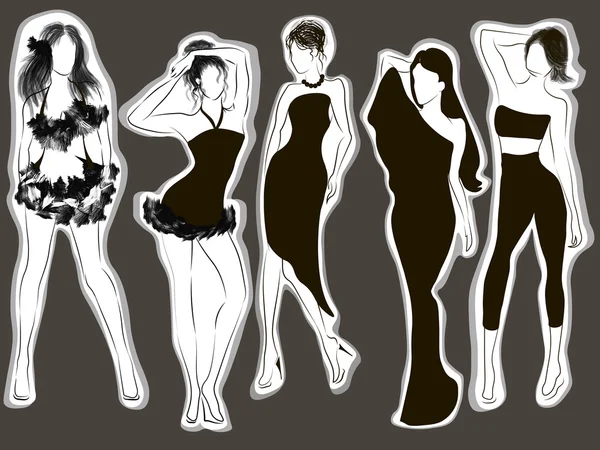 Chicas en ropa diferente — Vector de stock