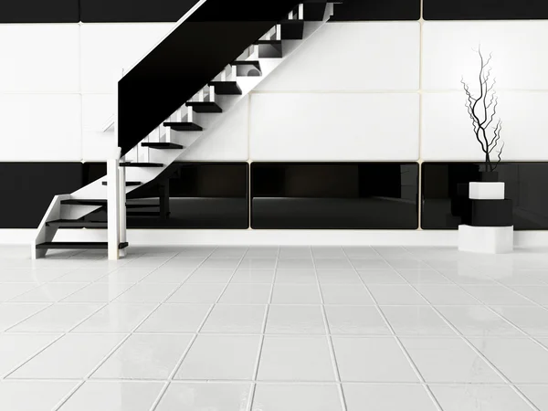 Fekete-fehér lépcső az üres szobában, — Stock Fotó