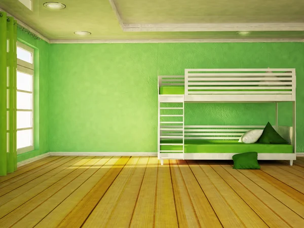 Двоярусне ліжко біля вікна, частина спальні — стокове фото
