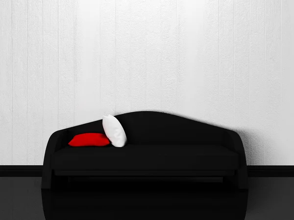 Černá gauč s polštáři — Stock fotografie