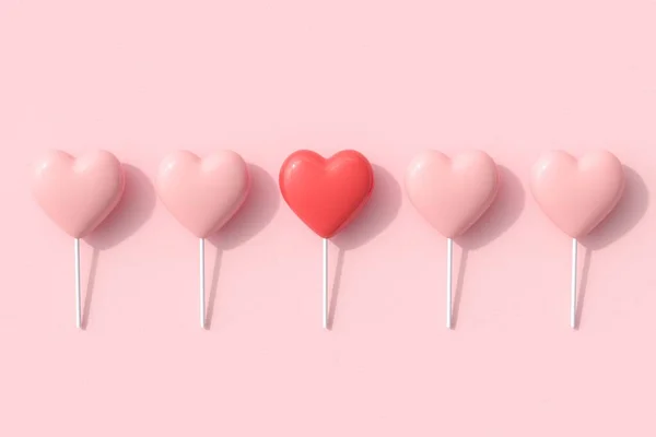 Excelente Tom Cor Vermelha Formas Coração Candy Esconder Ideia Sobre — Fotografia de Stock