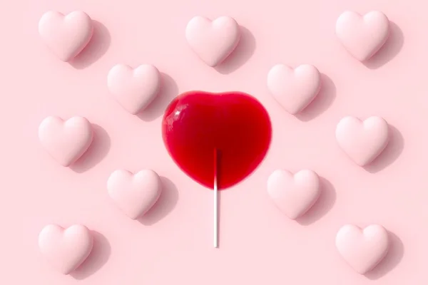 Sobresaliente Derretir Forma Corazón Rojo Caramelo Piruleta Con Spapes Corazón —  Fotos de Stock