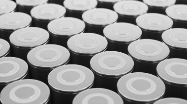 Üst Manzara EV Elektronik Bataryaları siyah arkaplanda kapatın. 3B illüstrasyon.