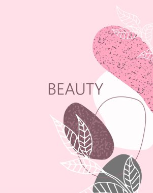 Kozmetik ürünleri için soyut arka plan, yazıt güzelliği. Doku ve çiçek yapraklarıyla farklı şekillerde..