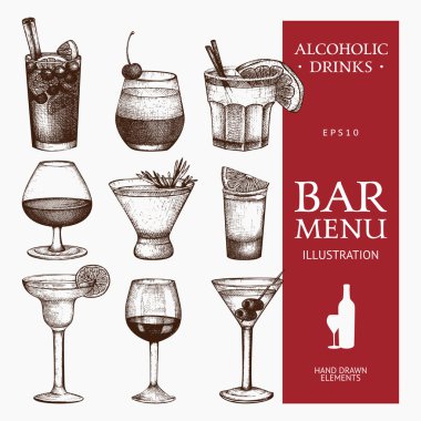 Alkollü içecekler illüstrasyon el çekilmiş