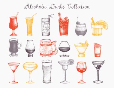 Alkollü içecekler illüstrasyon el çekilmiş