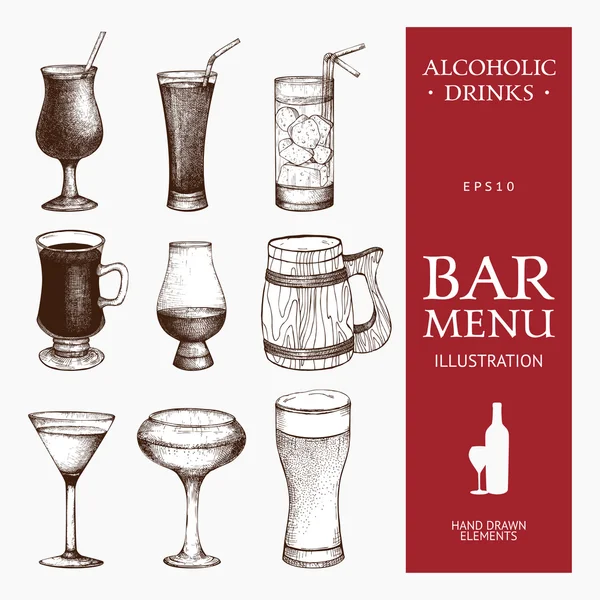 Handgezeichnete alkoholische Getränke Illustration — Stockvektor